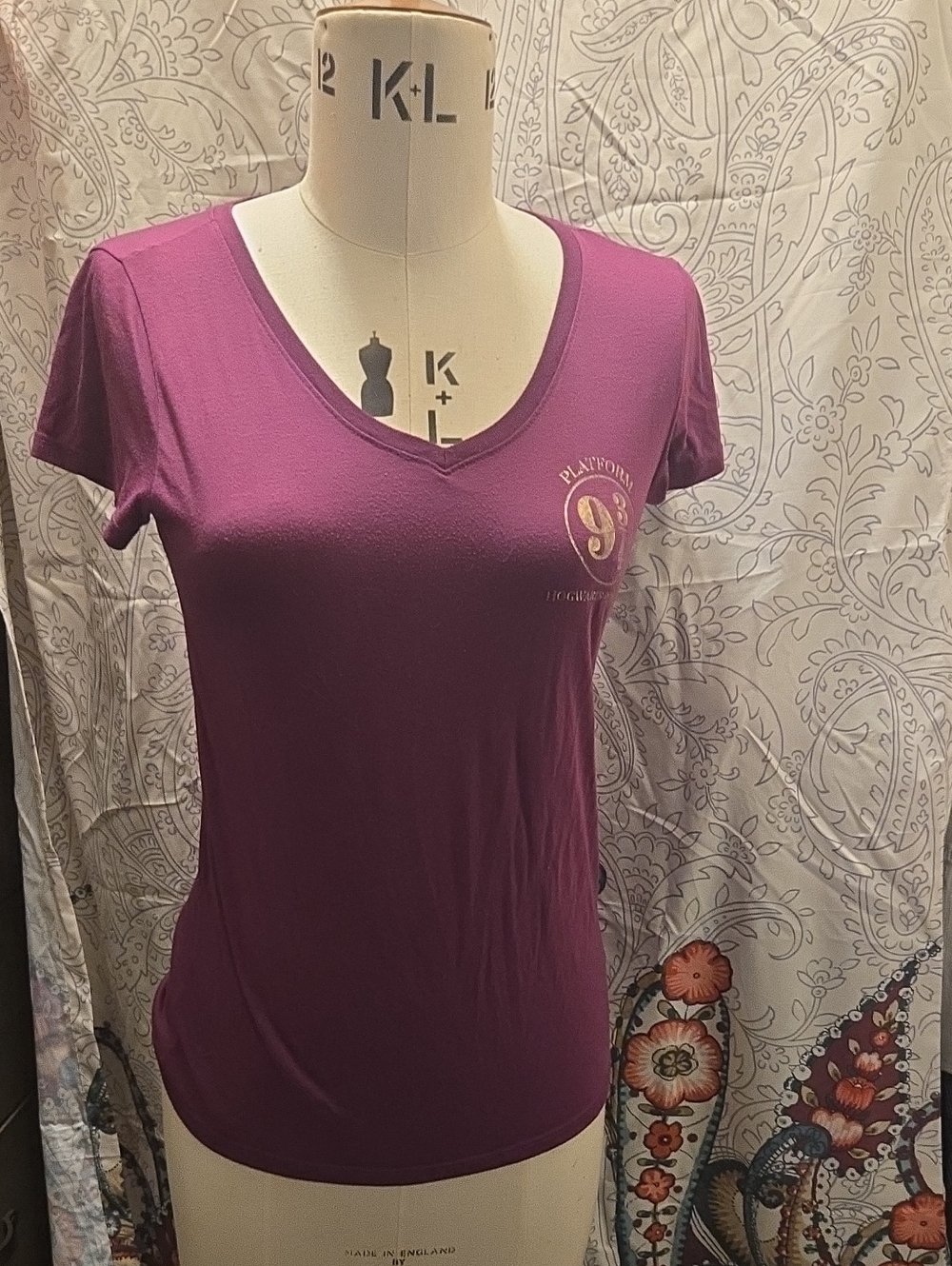 Warner Bros. Harry Potter, Purple V-Neck Short Sleeve Tee with Chest Logo